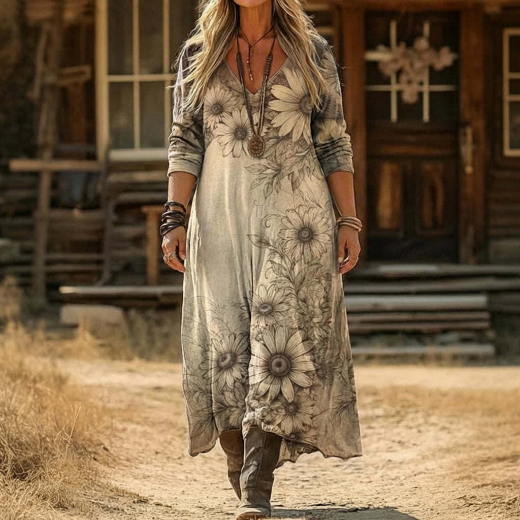 Juna | Robe décontractée à manches longues inspirée du vintage