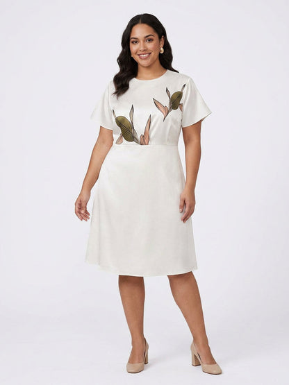 Rosa | Robe Midi Satin à Manches Courtes Blanche