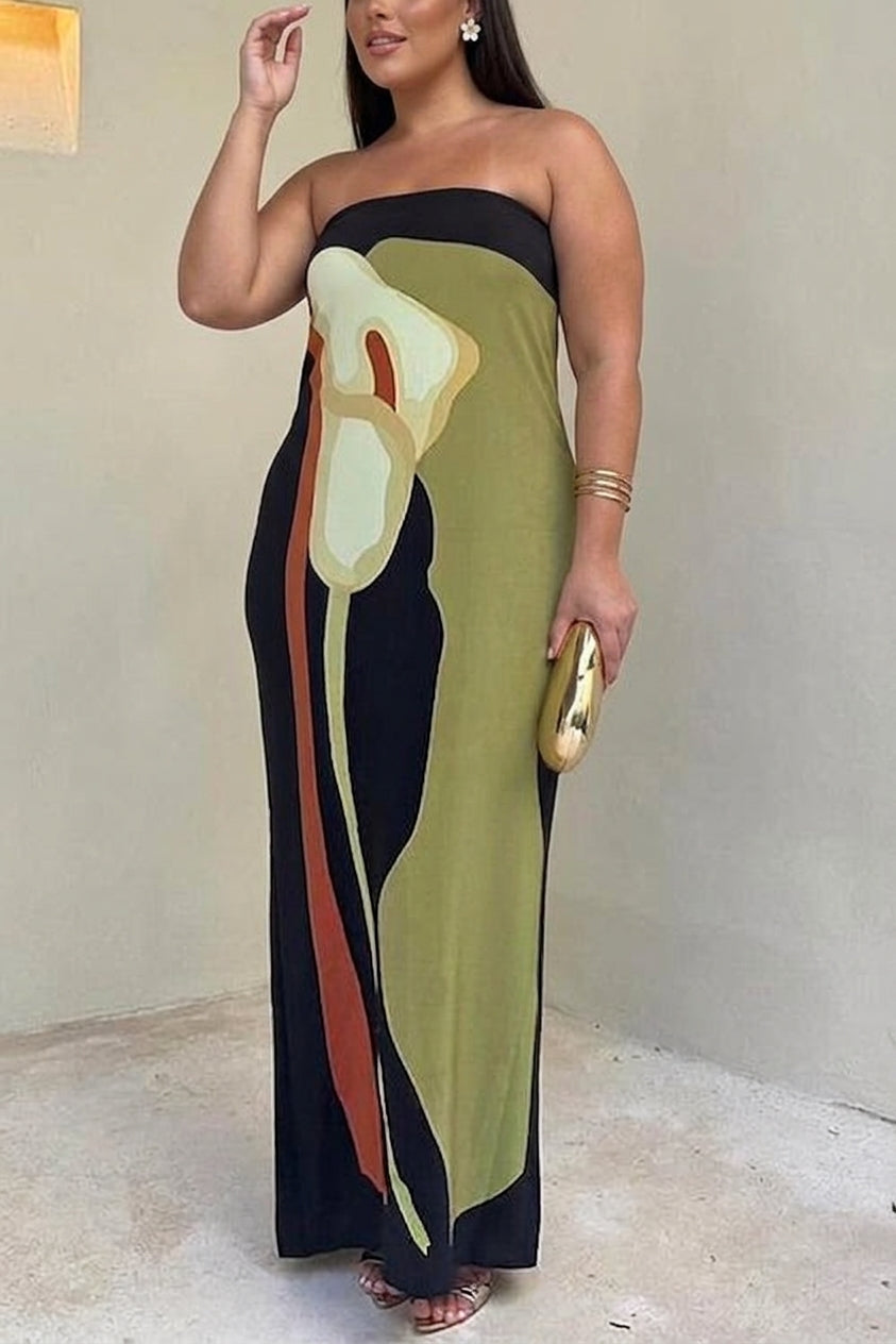 Zinnia - Robe Maxi Sans Bretelles Abstraite