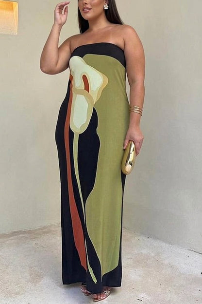 Zinnia - Robe Maxi Sans Bretelles Abstraite