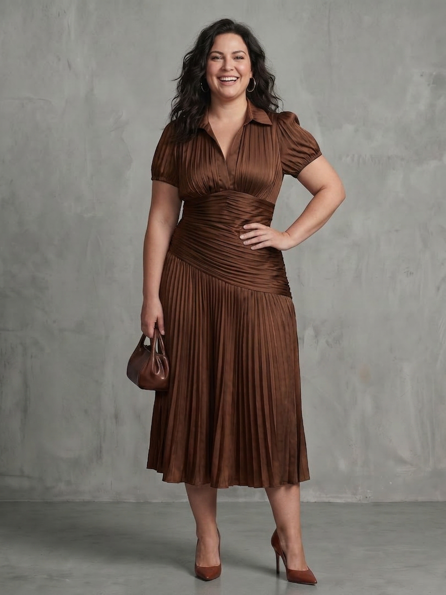 Vita | Robe Midi à Taille Plissée à Rayures