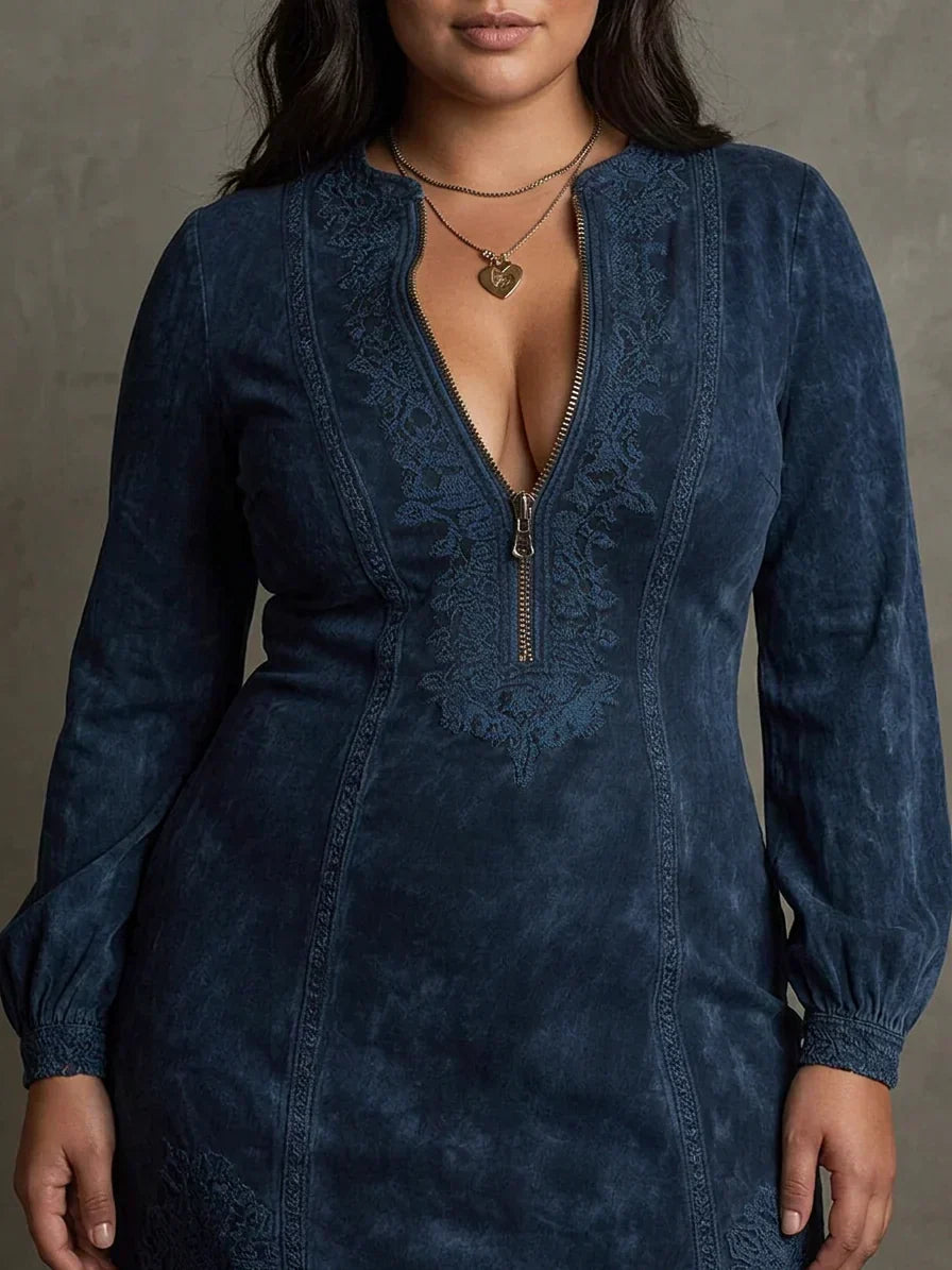 Layla – Robe Mini en Suède Bleue avec Dentelle