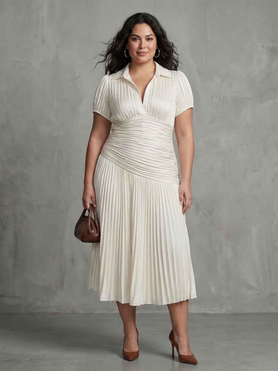Vita | Robe Midi à Taille Plissée à Rayures