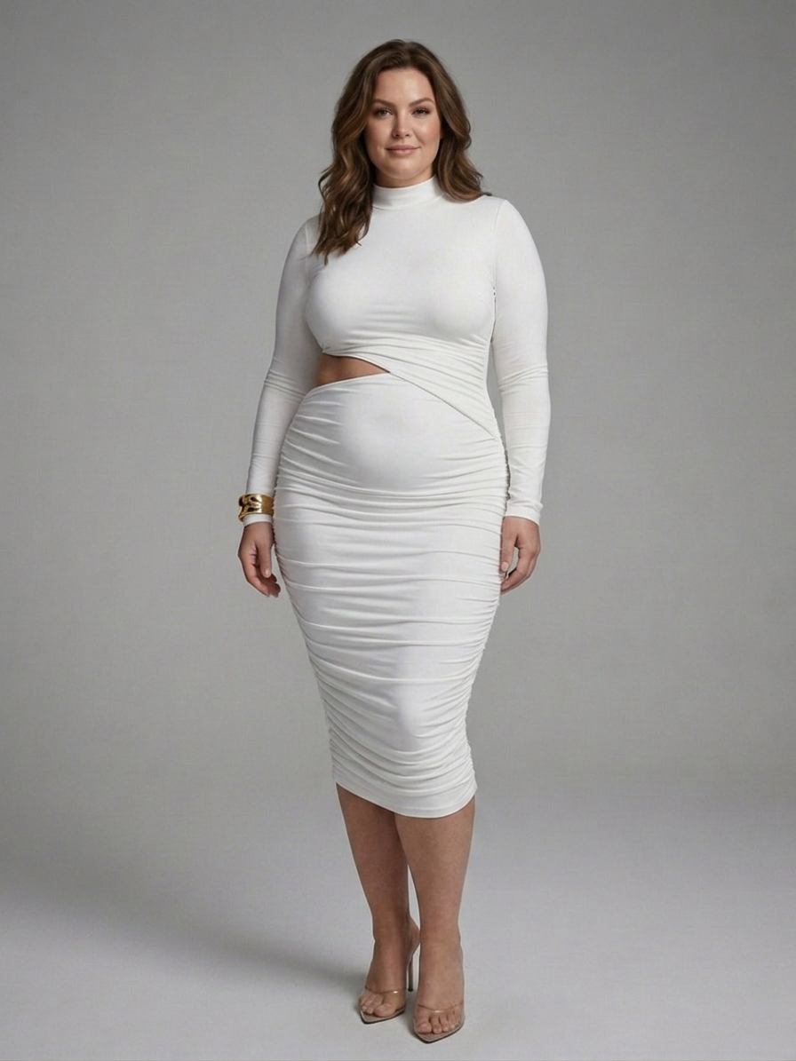 Ingrid | Robe Midi avec Découpe sur le Côté et Manches Longues