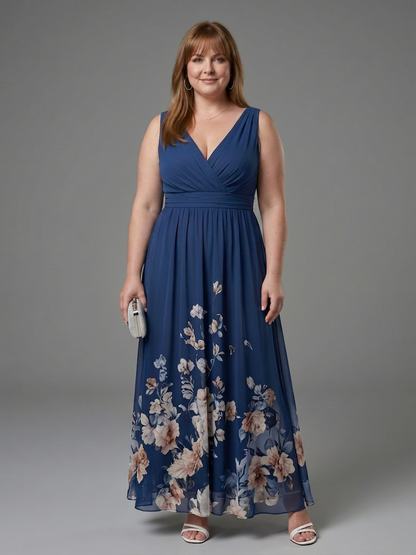 Wanda | Robe Midi Sans Manches à Encolure en V avec Ourlet Floral Doux