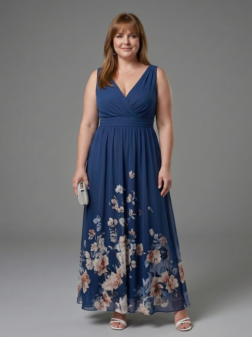Wanda | Robe Midi Sans Manches à Encolure en V avec Ourlet Floral Doux