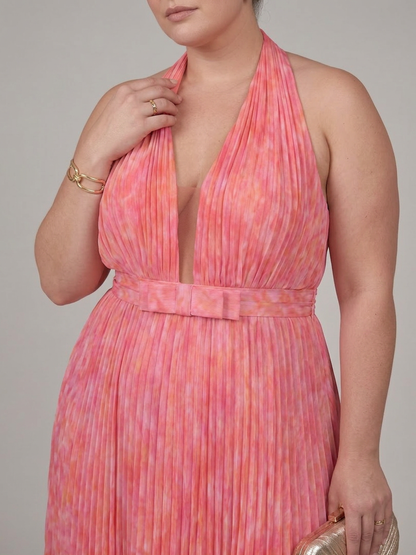 Cordelia | Robe Maxi à Encolure Halter et Jupe Plissée