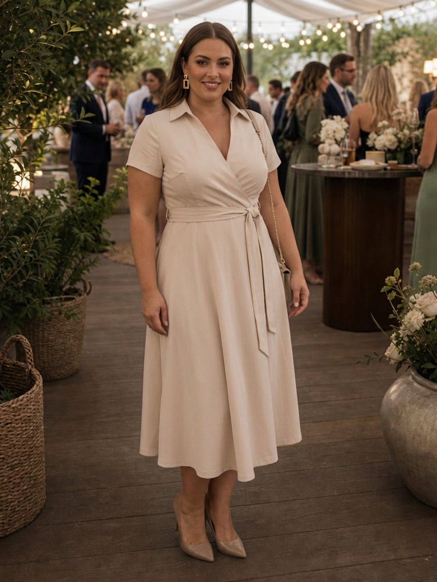 Eulalia | Robe midi à manches courtes et col, taille cintrée