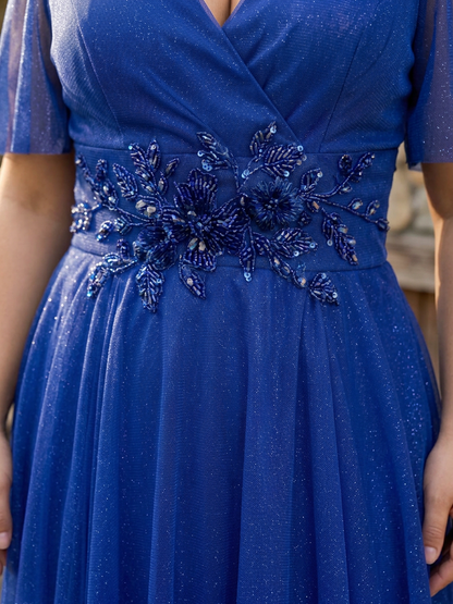 Rhea | Robe maxi fluide à manches courtes en V