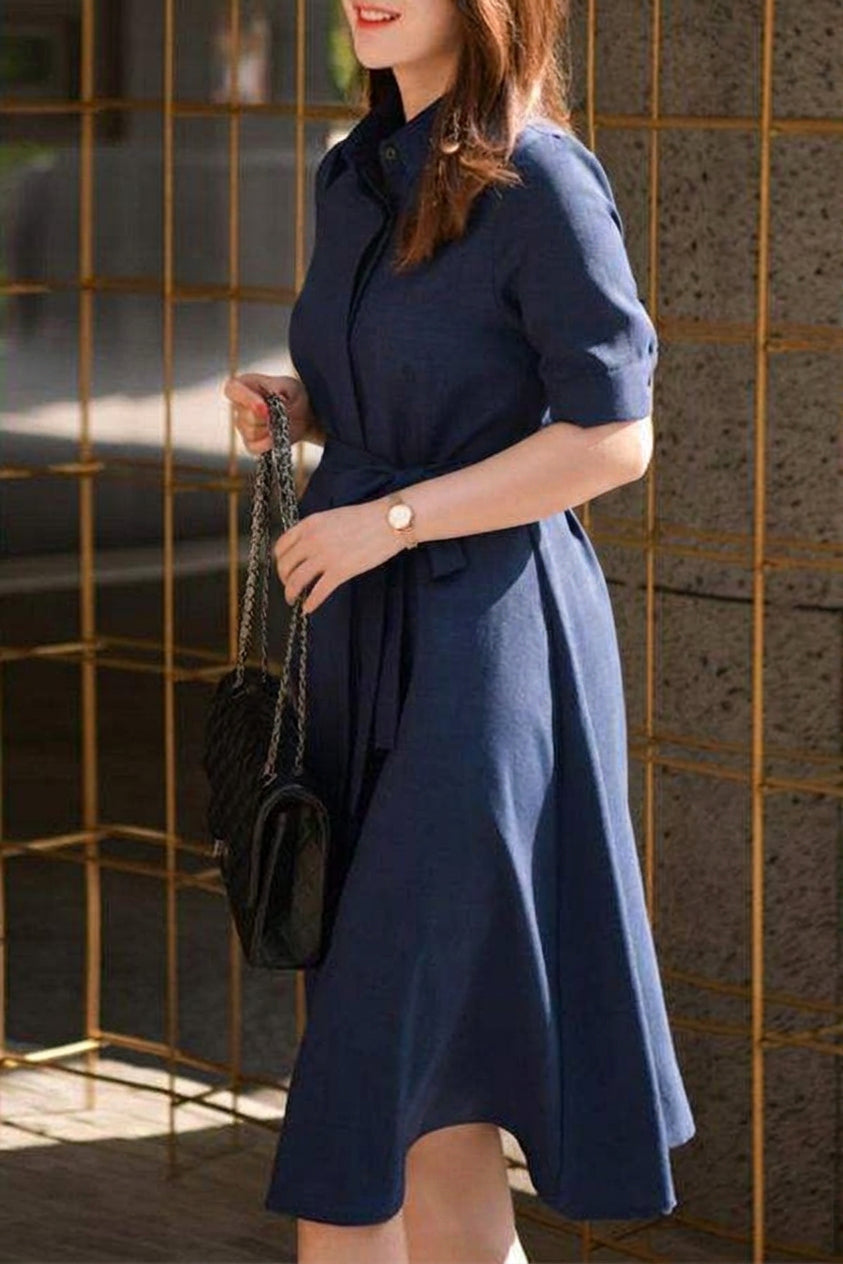 Cordelia - Robe Chemise Ceinturée Marine