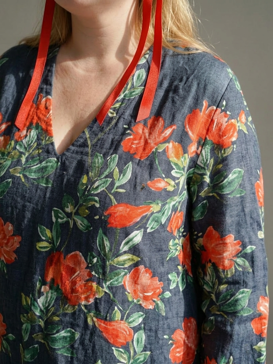 Hana | Robe Midi Fleurie Drapeau Calme