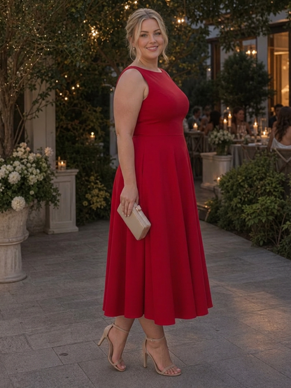 Isadora | Robe midi à buste ajusté sans manches et col rond