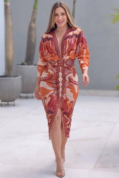 Signy | Robe Midi Dolman Imprimé Unique Évasion Solaire