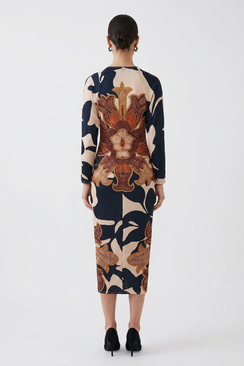 Signy | Robe Midi Dolman Imprimé Unique Évasion Solaire