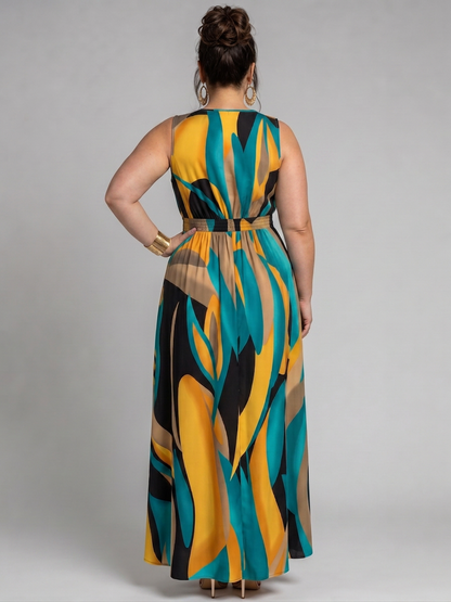 Saskia | Robe Maxi Sans Manches à Imprimé Abstrait