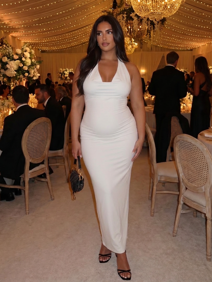 Ingrid | Robe midi ajustée à col halter