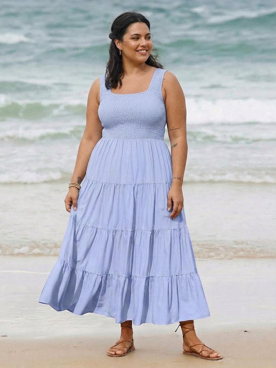 Cassia - Robe Maxi Sans Manches Froncée