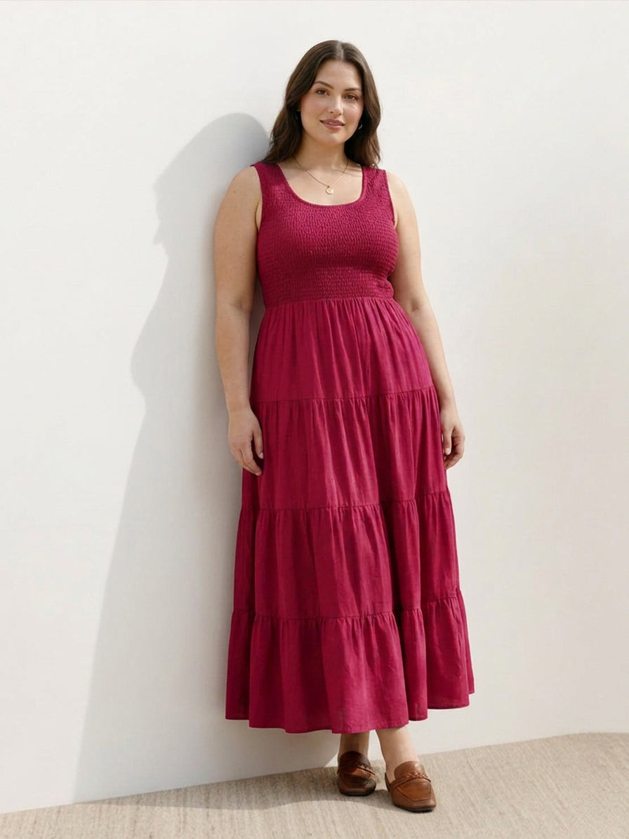 Cassia - Robe Maxi Sans Manches Froncée