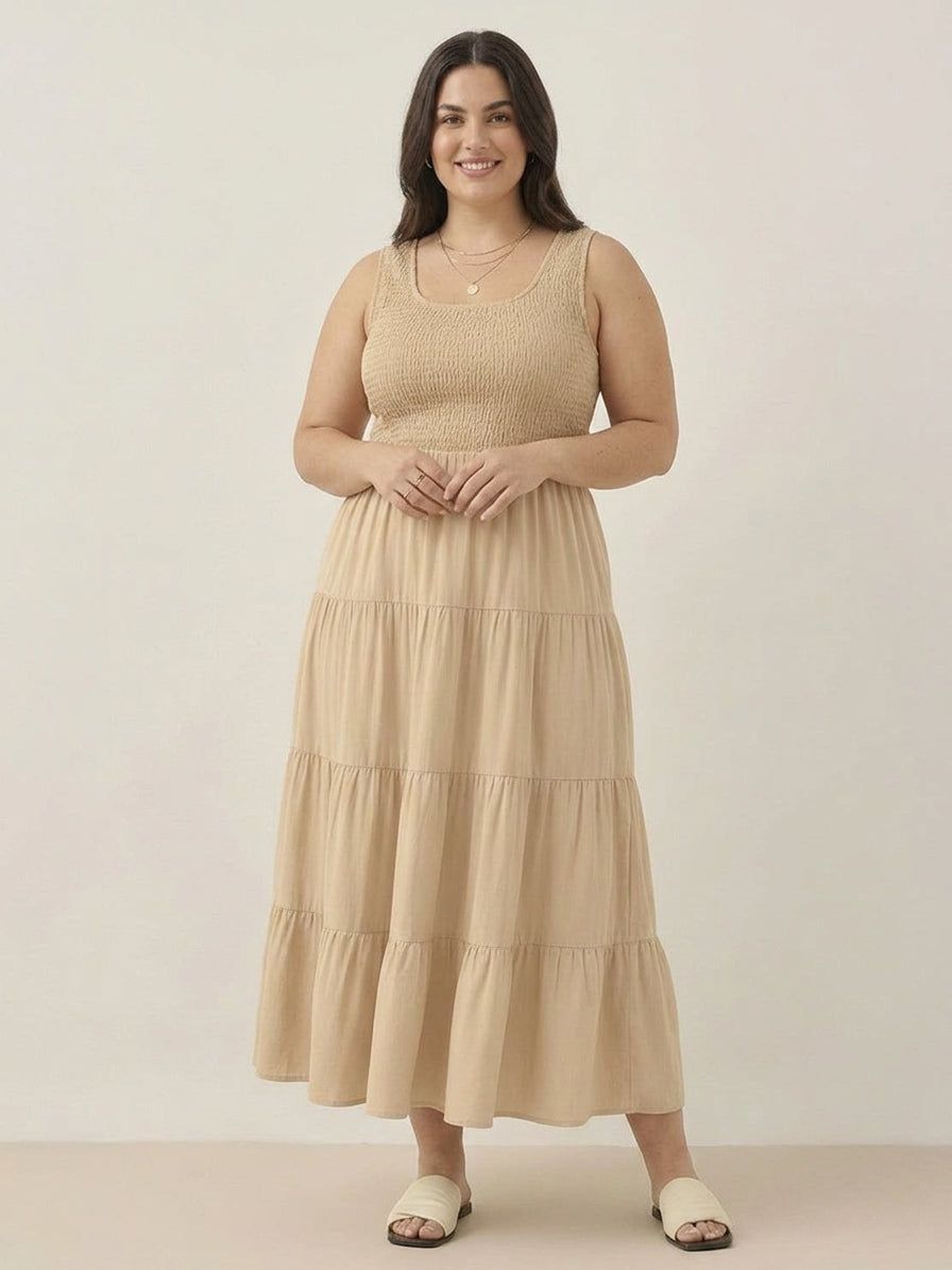 Cassia - Robe Maxi Sans Manches Froncée