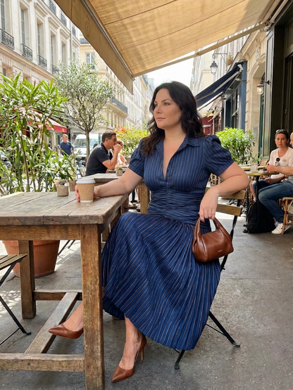 Vita | Robe Midi à Taille Plissée à Rayures