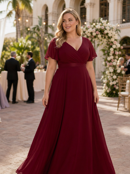 Cataleya | Robe maxi à manches courtes en flutter avec taille définie