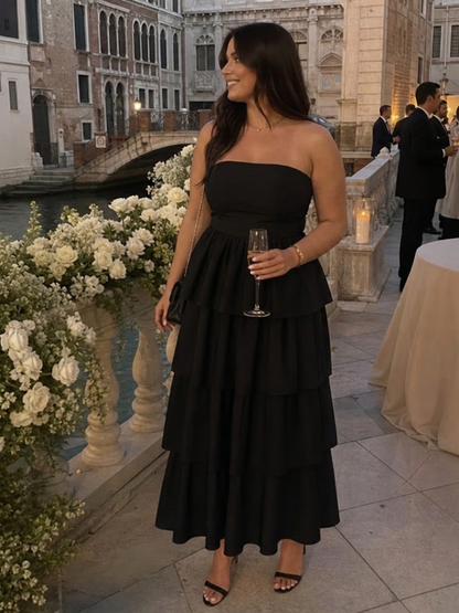 Daria | Robe Midi à Corsage Smocké Sans Bretelles