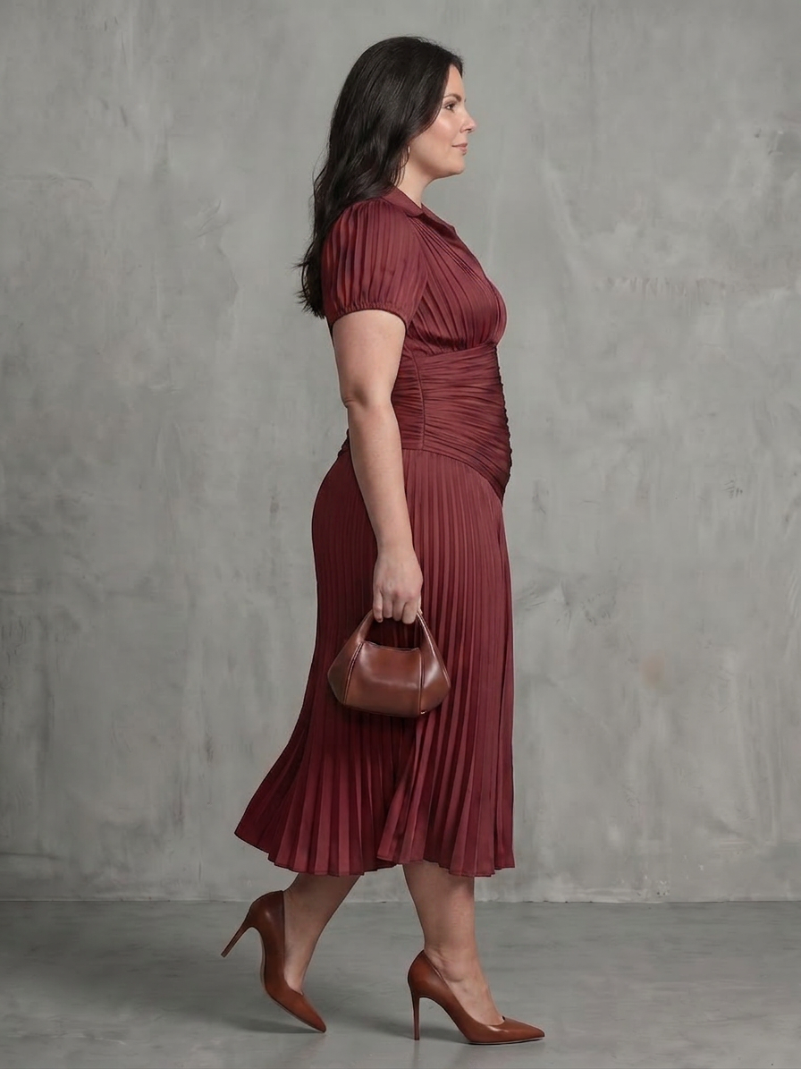 Vita | Robe Midi à Taille Plissée à Rayures