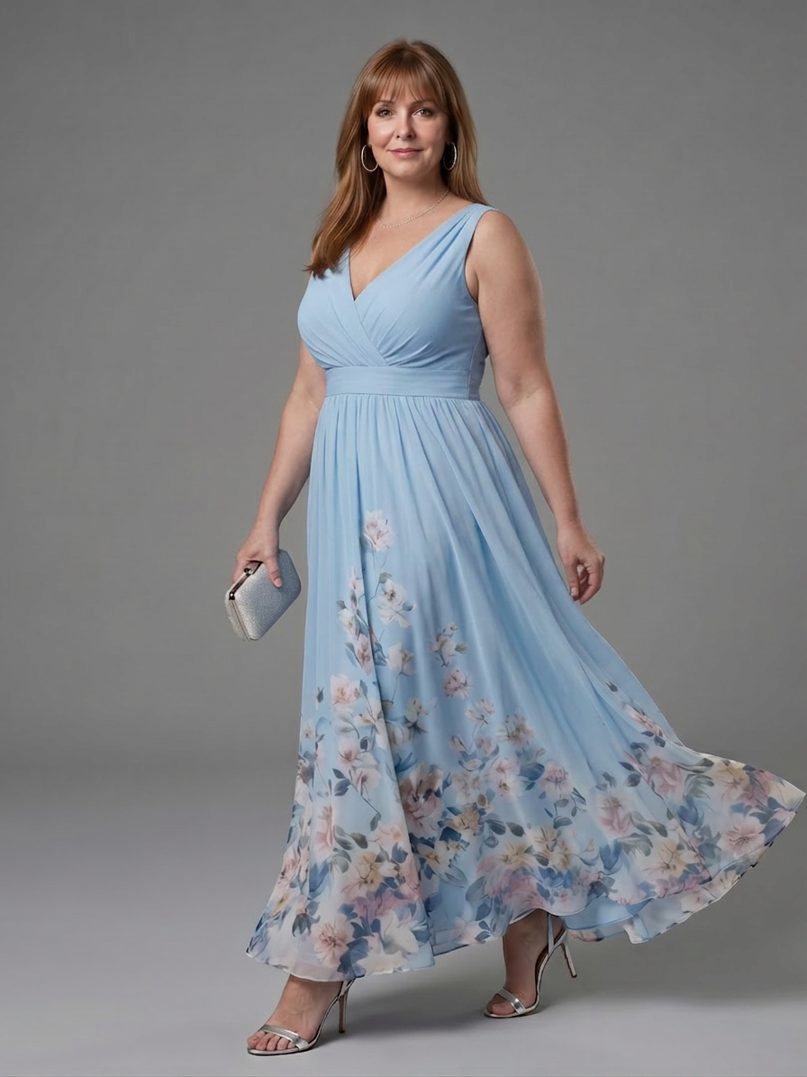 Wanda | Robe Midi Sans Manches à Encolure en V avec Ourlet Floral Doux