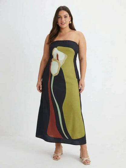 Zinnia - Robe Maxi Sans Bretelles Abstraite