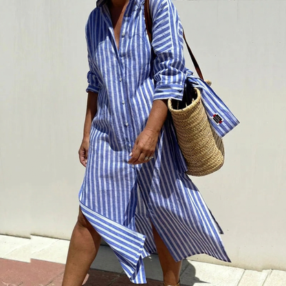 Harlow | Robe Chemise à Rayures en Lin pour Femmes