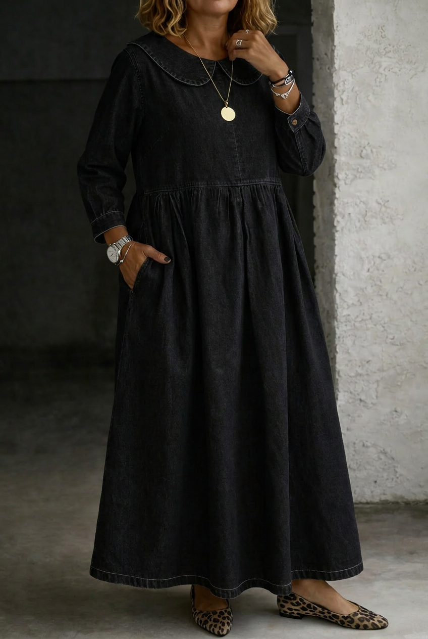 Camille | Robe en Jean avec Col Peter Pan