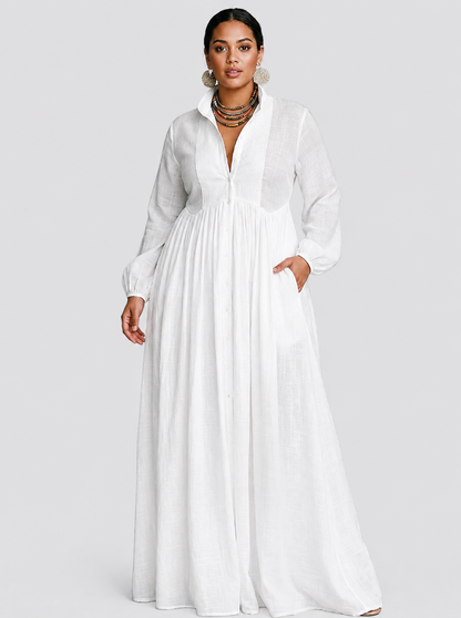 Sunniva | Robe Maxi Fluide à Boutons Blancs