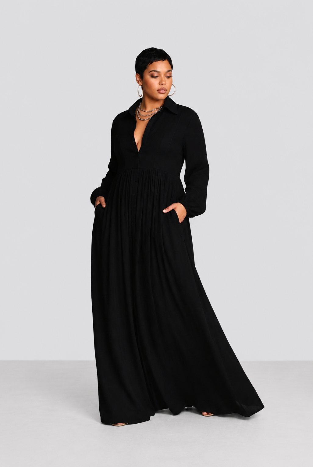 Hedda | Robe Maxi à Boutons Noire Fluide