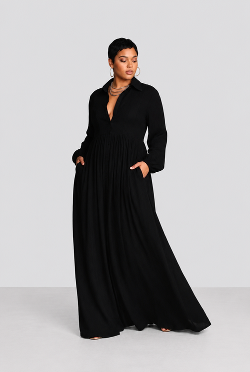 Hedda | Robe Maxi à Boutons Noire Fluide
