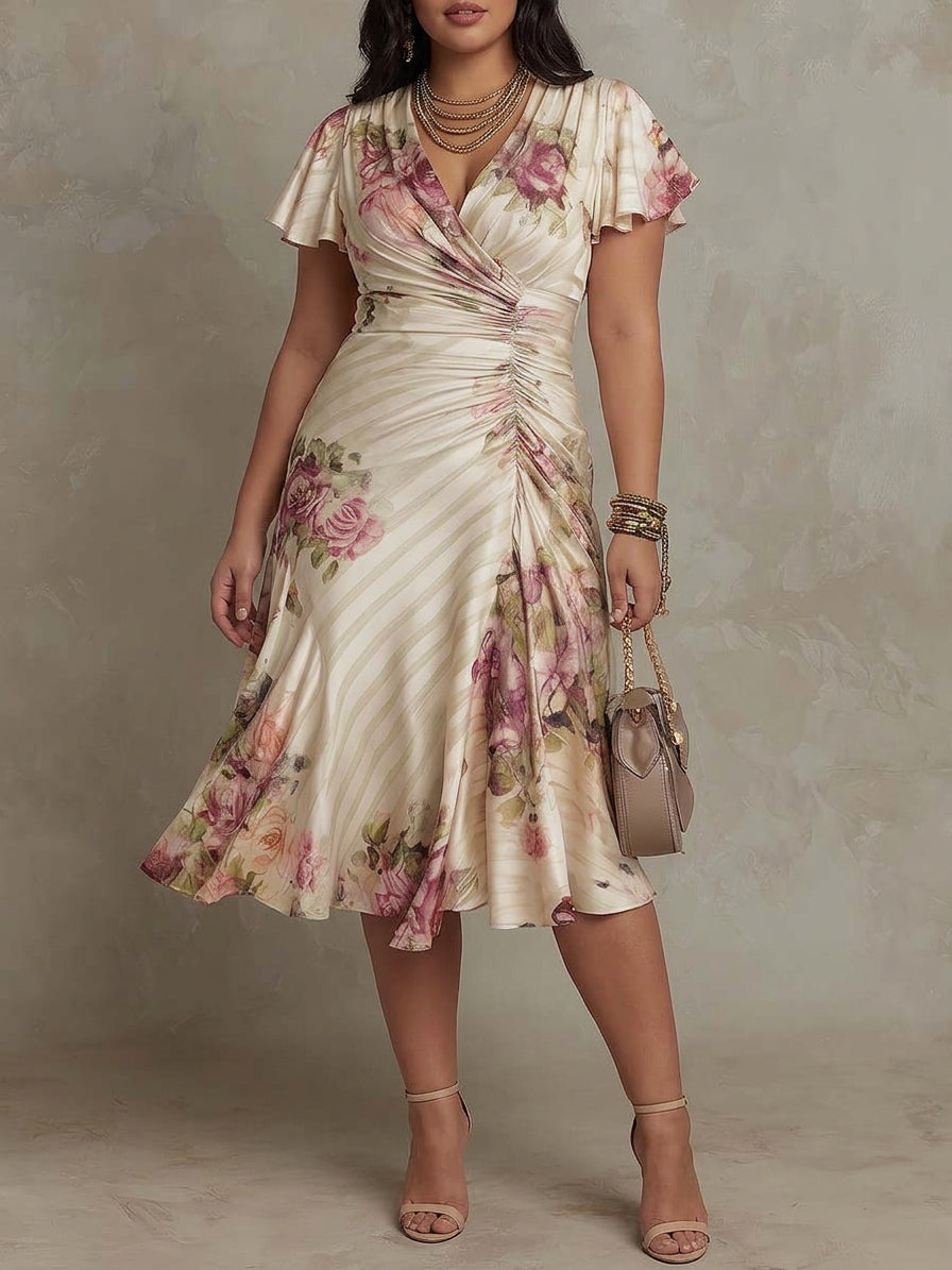 Thea | Robe Midi Satinée Florale Vintage