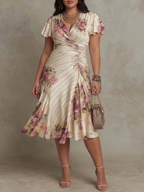 Thea | Robe Midi Satinée Florale Vintage
