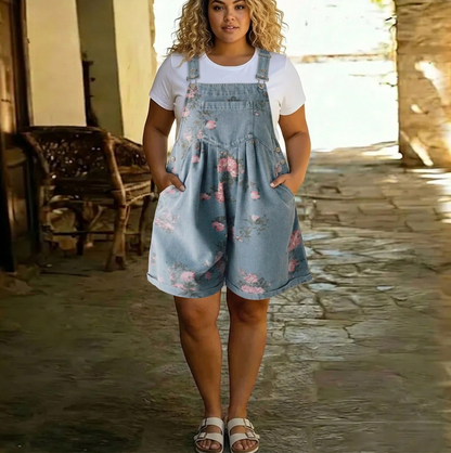 Solene | Combinaison florale en denim vintage lavé et doux au toucher