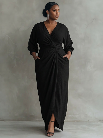 Robe Maxi Minimaliste Rose avec Décolleté en V pour Femmes