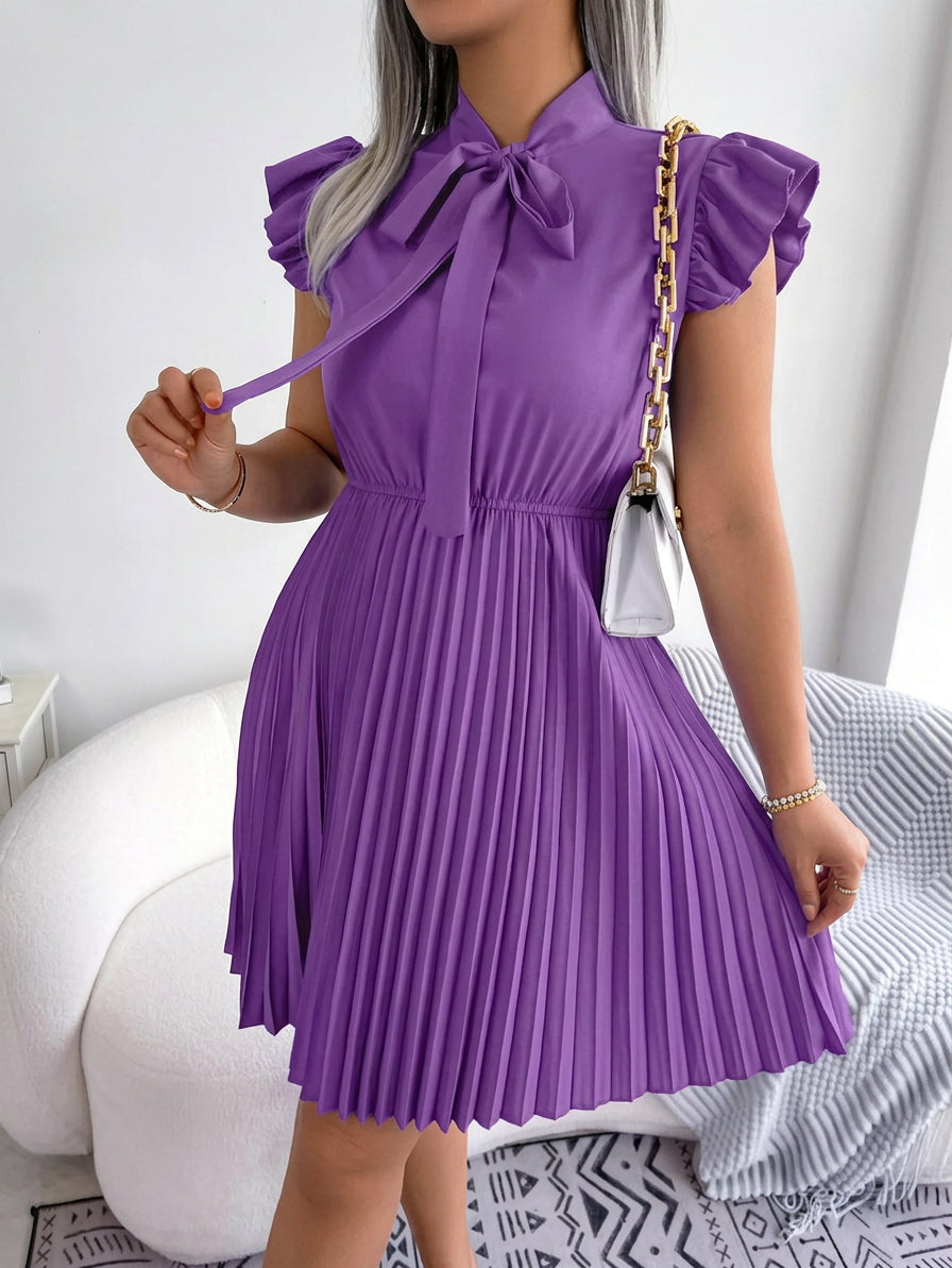 Sabine | Robe Midi Plissée à Noeud Papillon