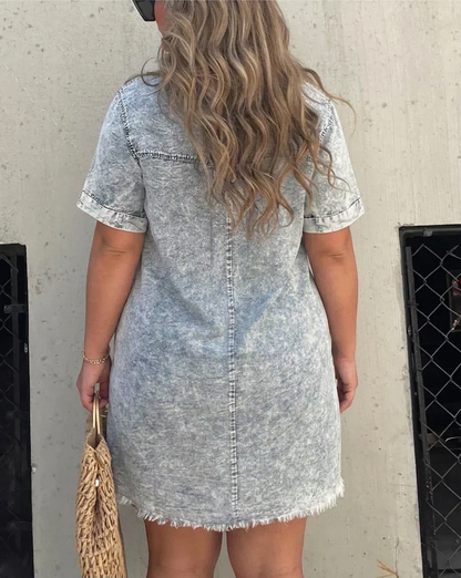 Nadia | Robe Mini à Manches Courtes en Lin avec Col et Boutons
