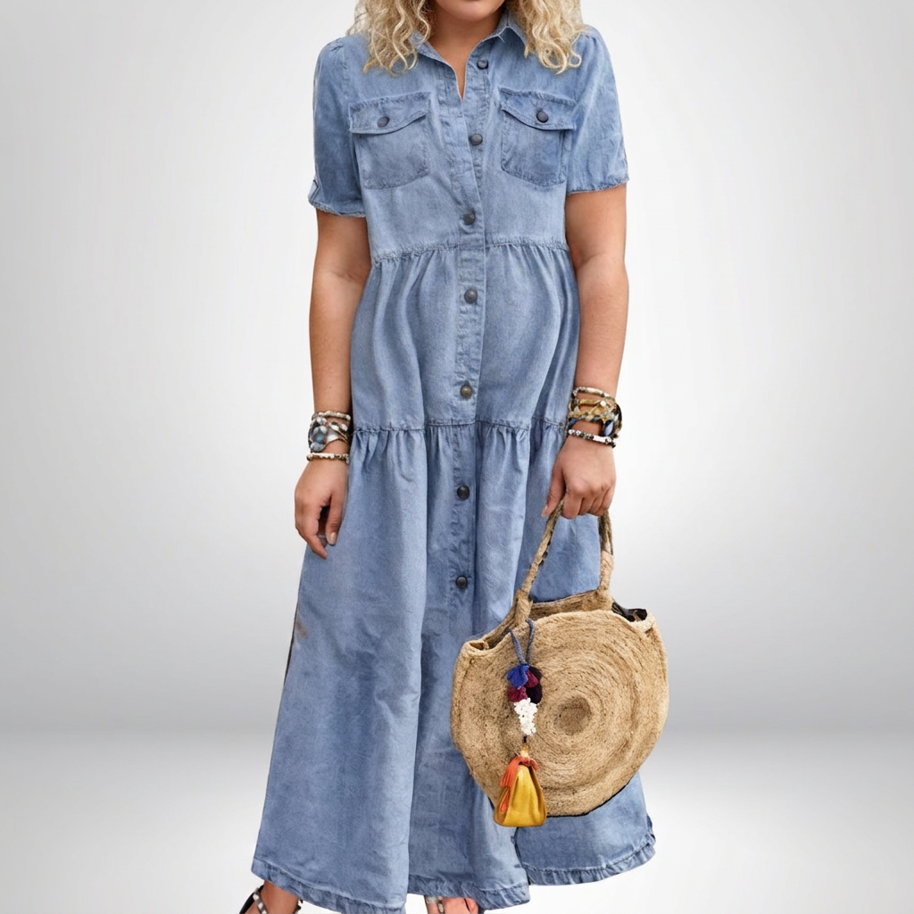 Leontine | Robe Maxi en Jean à Volants pour Femmes