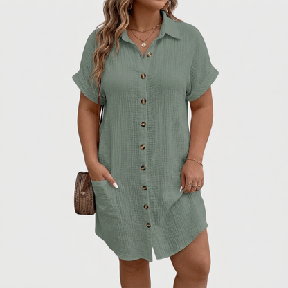 Honora | Robe chemise en lin pour femmes à manches courtes avec boutons