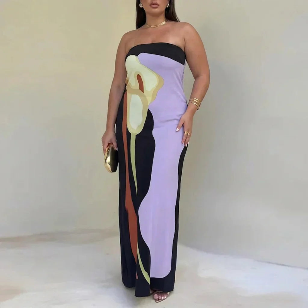 Zinnia - Robe Maxi Sans Bretelles Abstraite