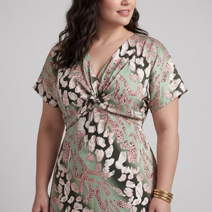 Stella & Grace™ | Robe Midi à Imprimé Abstrait et Décolleté en V avec Taille Torsadée