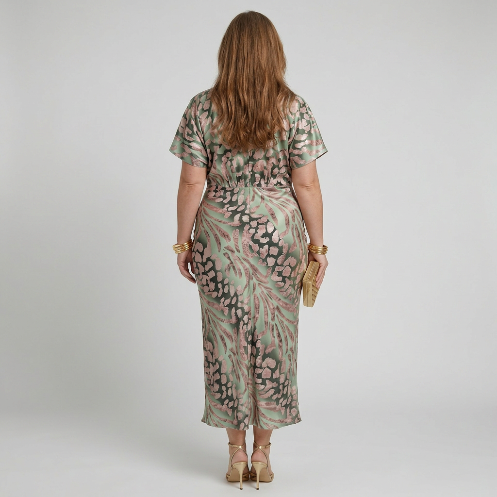 Stella & Grace™ | Robe Midi à Imprimé Abstrait et Décolleté en V avec Taille Torsadée