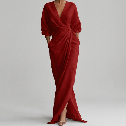 Robe Maxi Longue à Manches Longues avec Drapé Thea