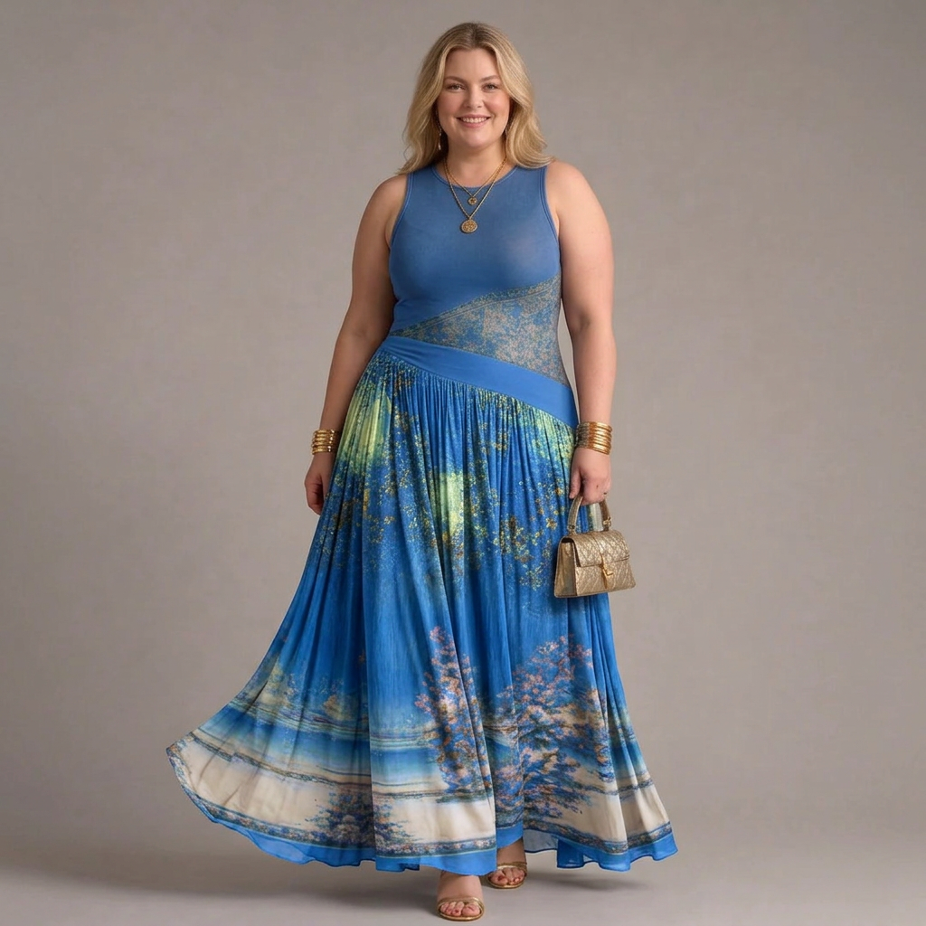 Selma | Robe sans manches avec corsage imprimé et jupe maxi fluide