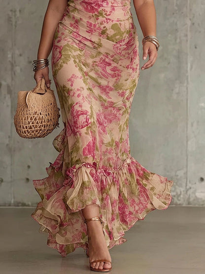 Faye | Robe Maxi à Manches Bouffantes Imprimée Rose Vintage