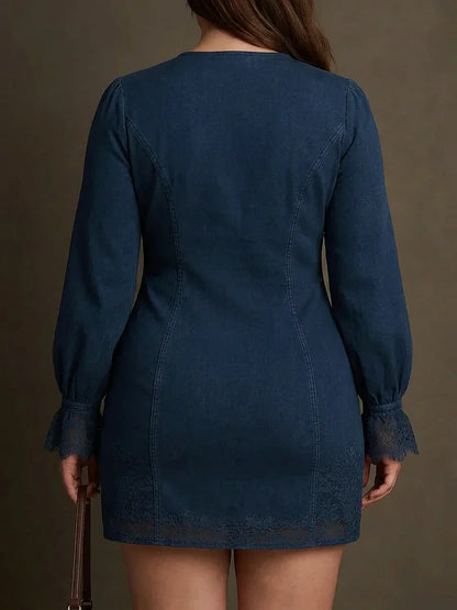 Layla – Robe Mini en Suède Bleue avec Dentelle