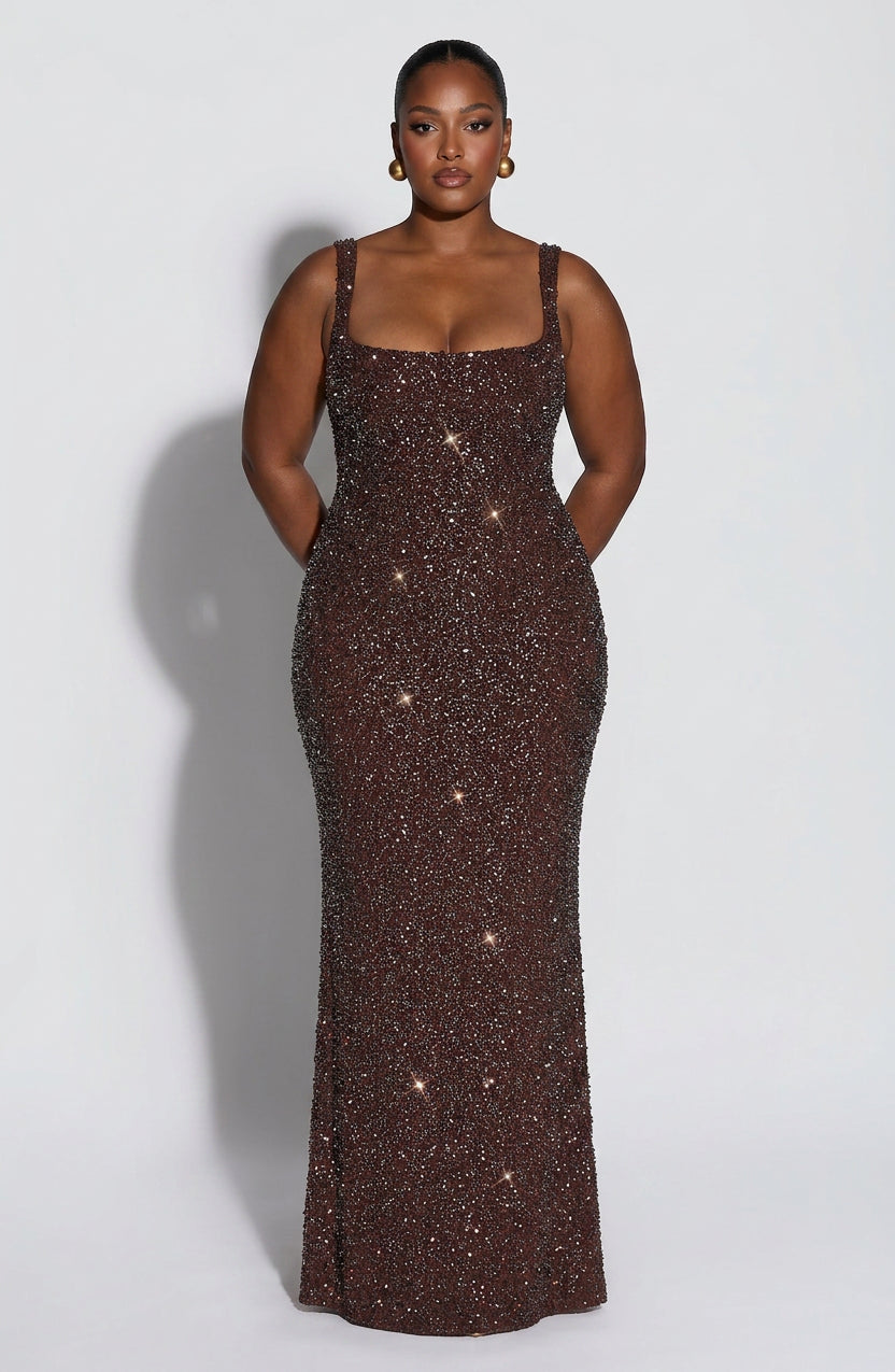Robe Maxi Esmé - Pêche Brun Étincelant